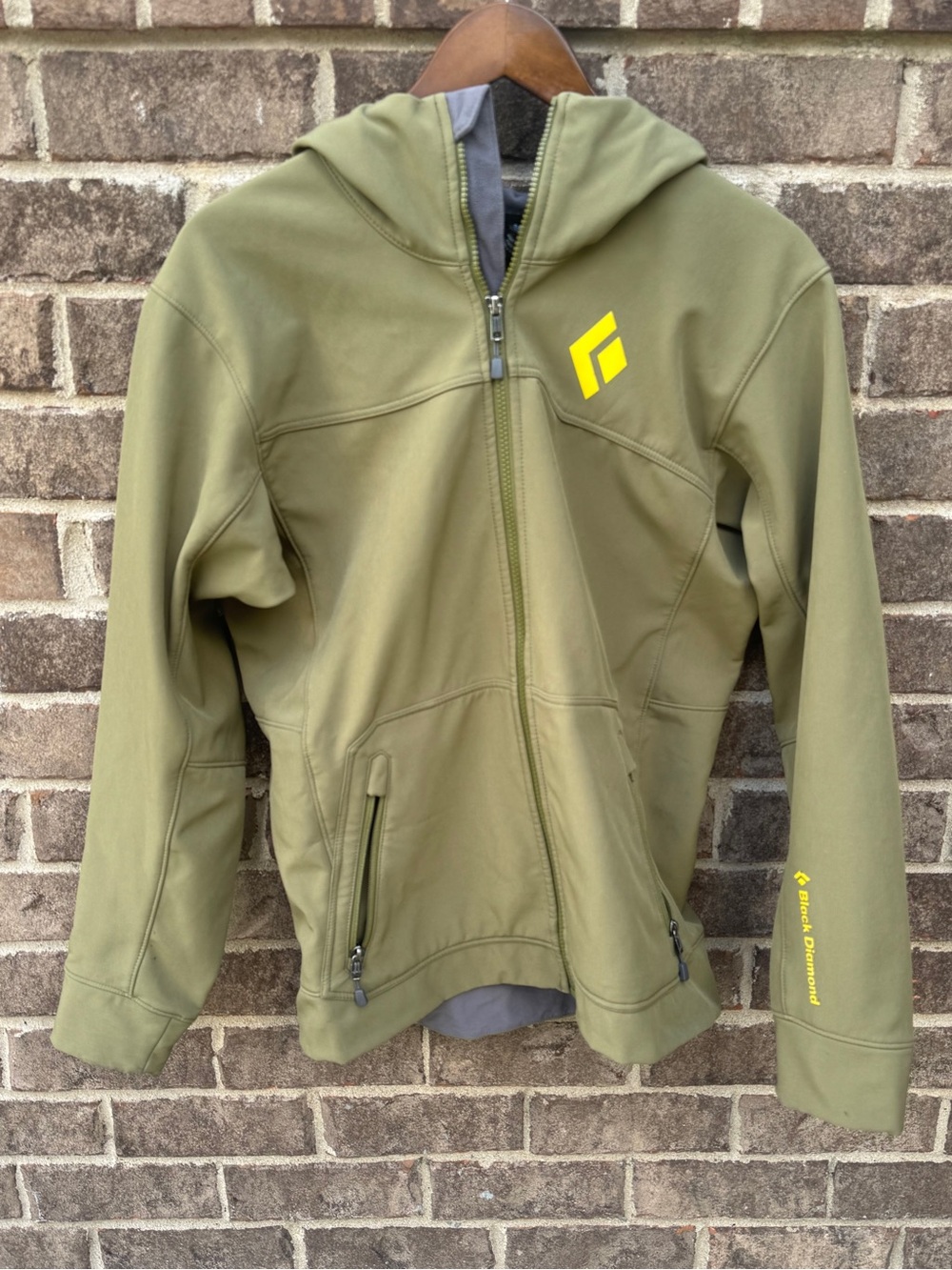 Black Diamond Olive Green Hooded Softshell with Yellow Logo